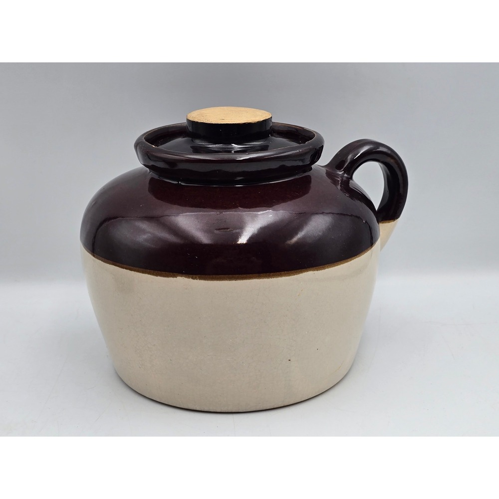 Unbranded Stoneware Bean Pot Brown Good Two Tone USA Pottery‎ Crock